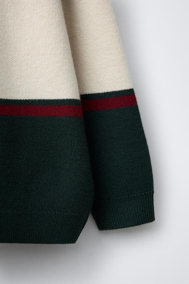 POLO EN MAILLE VARSITY - Vert / Écru de Zara - Image 3