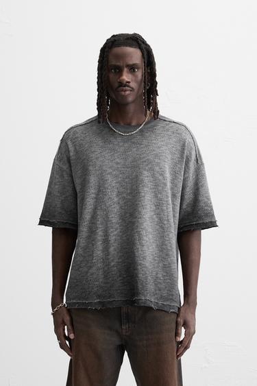 T-SHIRT DÉLAVÉ EN MAILLE - Gris anthracite de Zara - Image 1