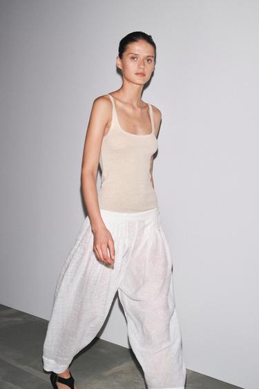 T-SHIRT RIB AVEC LIN - Sable de Zara