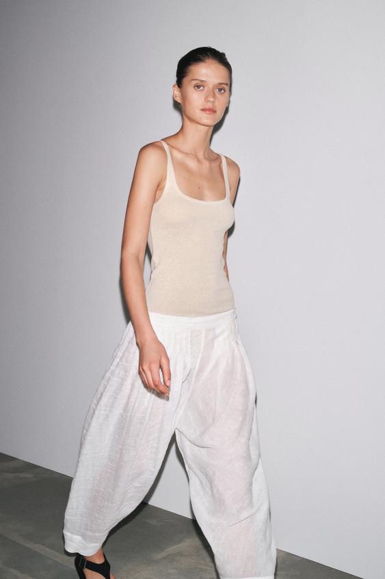 T-SHIRT RIB AVEC LIN - Sable de Zara - Image 0