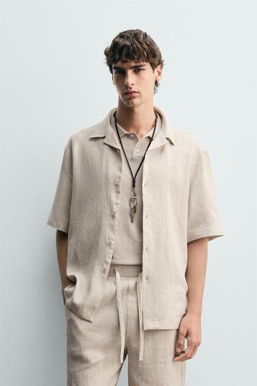 CAMISA RELAXED FIT LINO - Beige claro de Zara