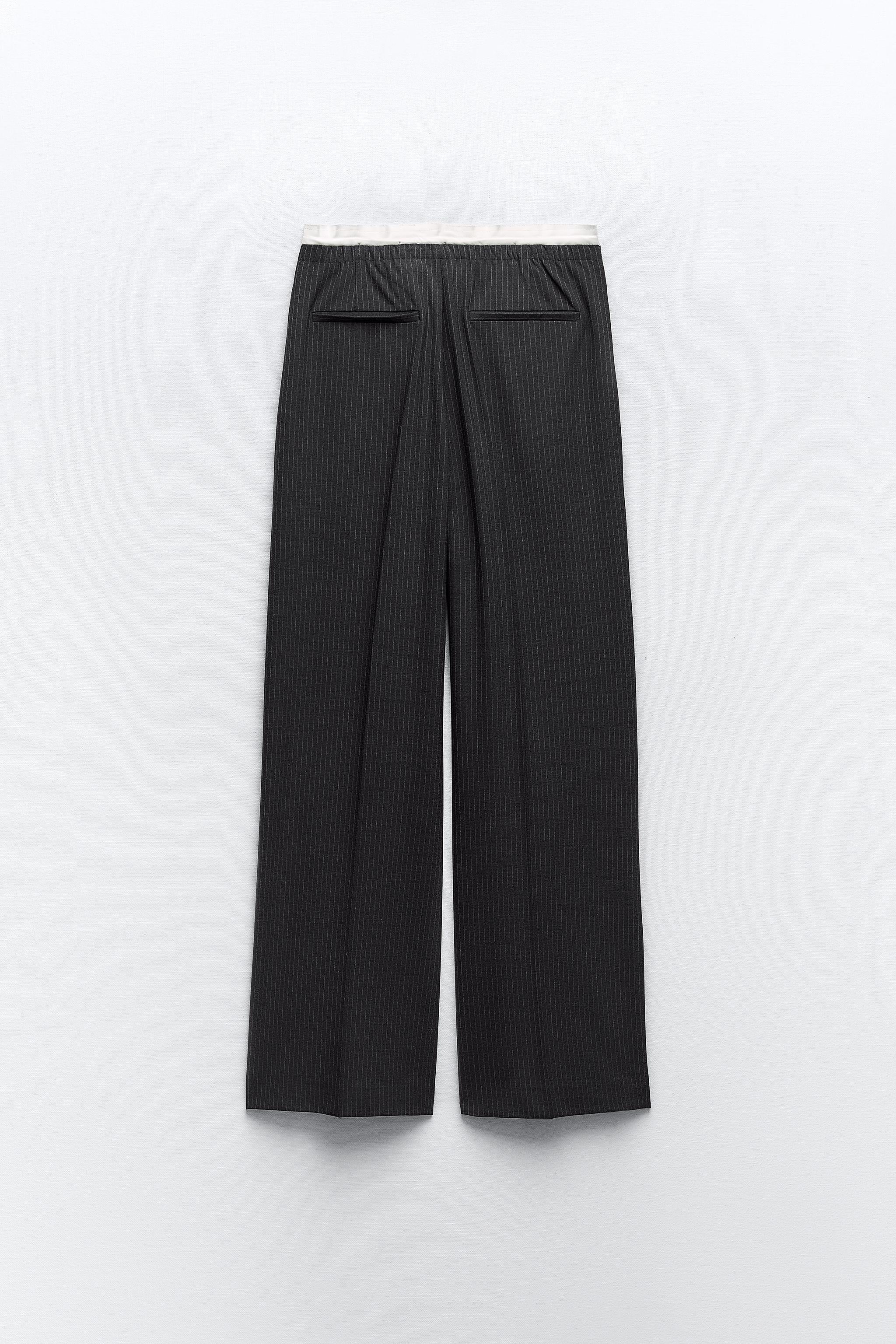 TROUSERS WITH SATIN WAISTBAND - Dark grey  ZARA UAE -  Dubai/Sharjah/Ajman/UAQ/Fujairah