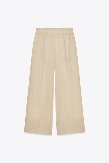 PANTALÓN ANCHO SEMITRANSPARENTE EFECTO ARRUGADO - Beige claro de Zara