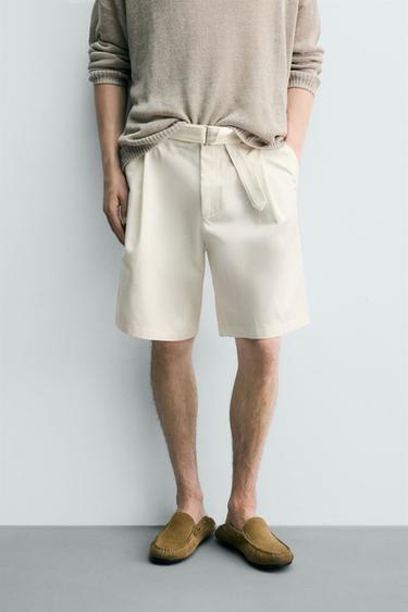 RELAXED FIT BERMUDA SHORTS WITH BELT - Oyster-white by Zara - Image 1