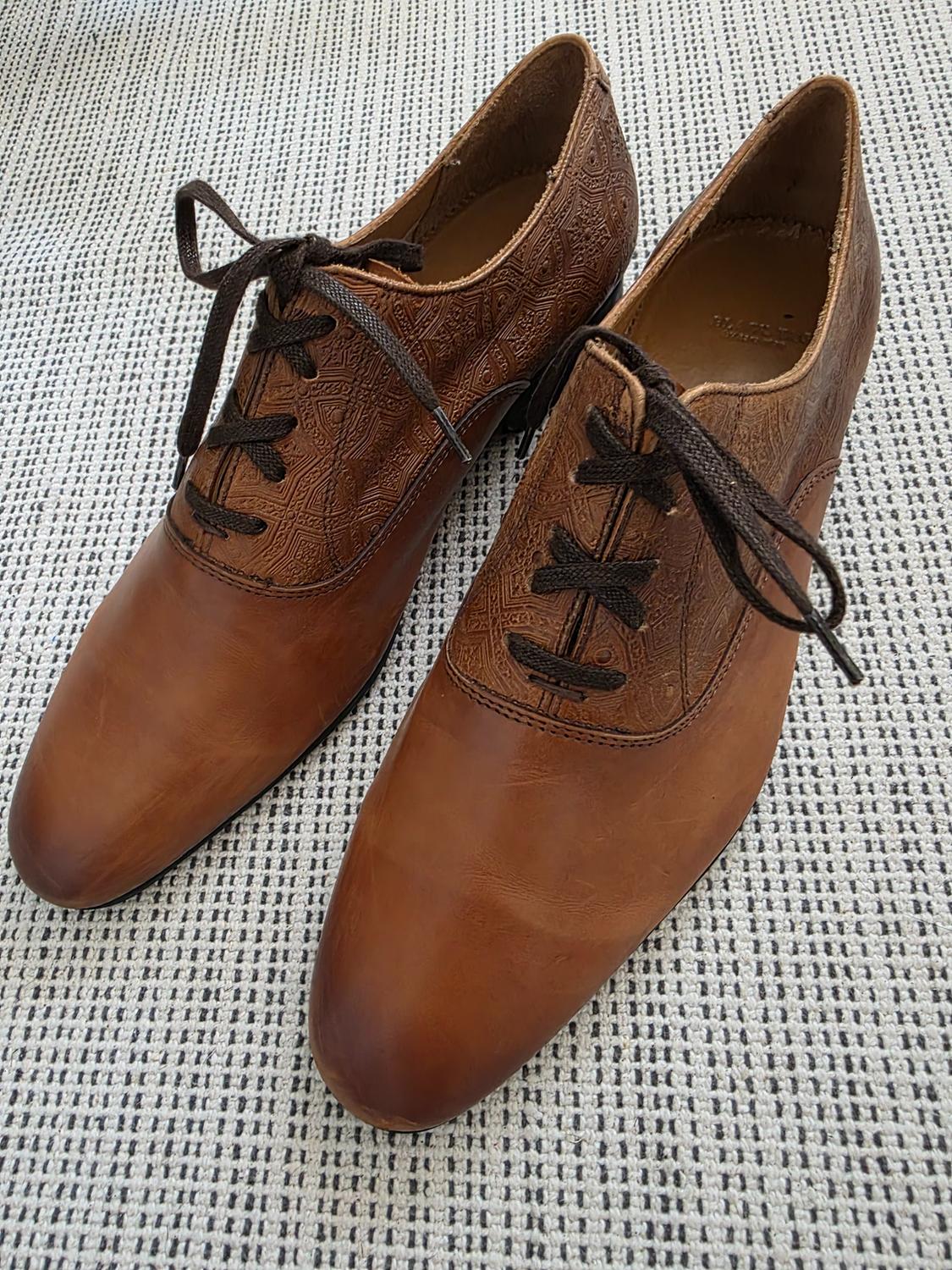 TAN BROWN EMBOSSED LEATHER SHOES - Image 7
