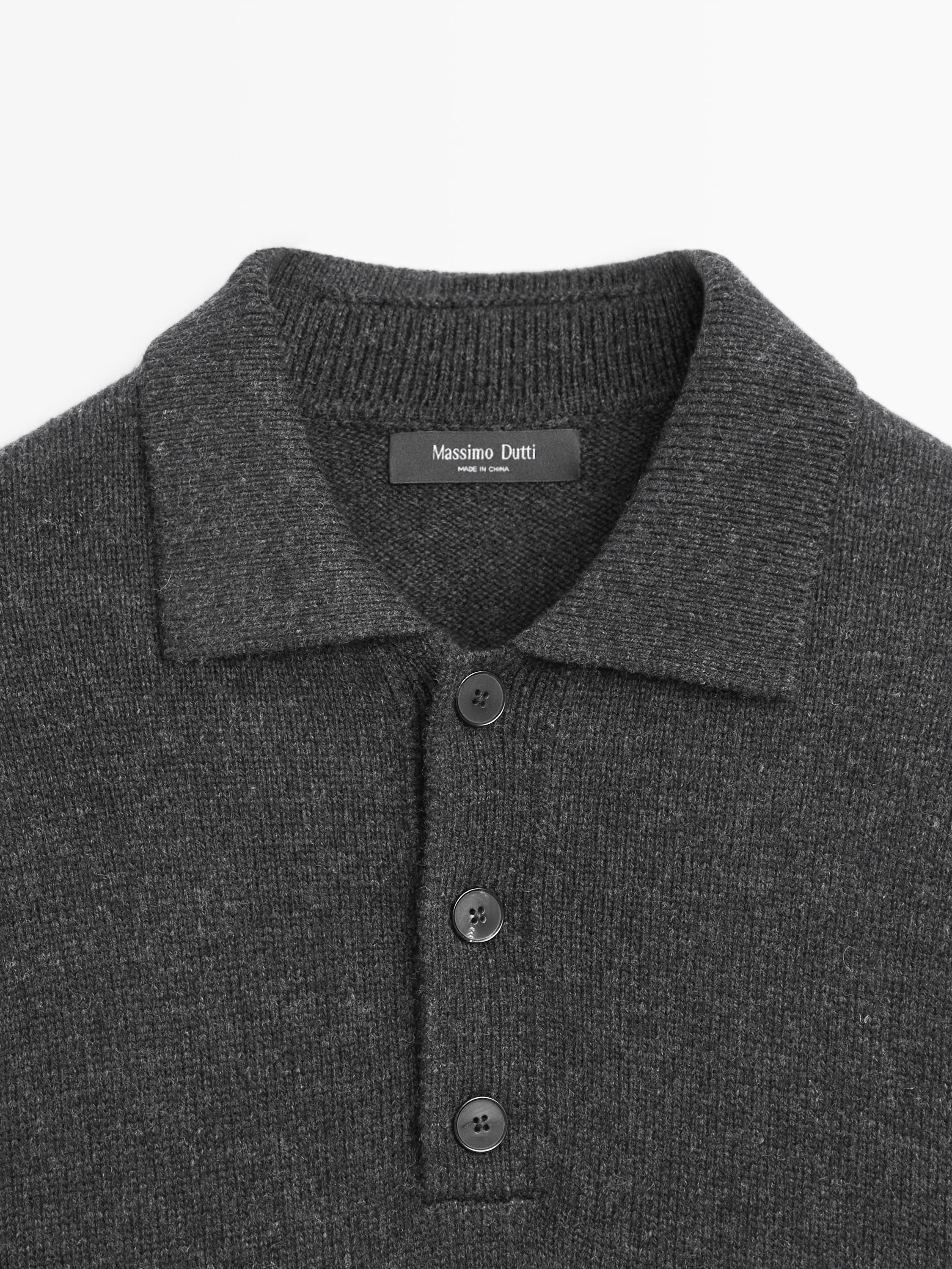 Wool blend knit polo sweater