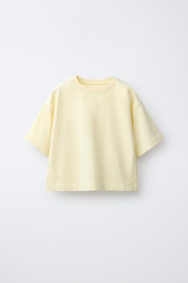 ENSFARVET T-SHIRT I HEAVY JERSEY - Gul fra Zara - Billede 0