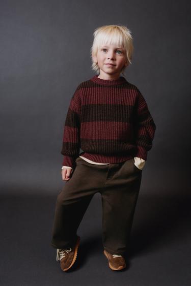 STRIPED KNIT SWEATER - Burgundy by Zara