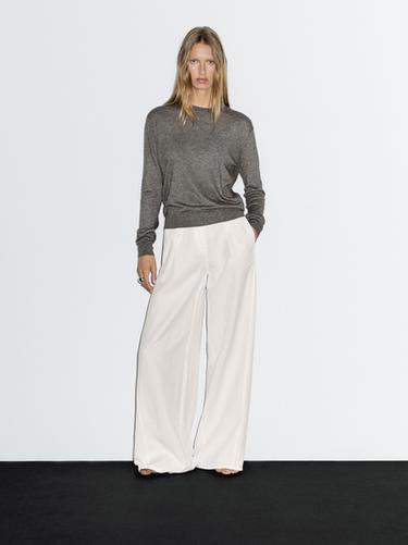 Zara Wool blend knit sweater with crew neck - Mid-gray