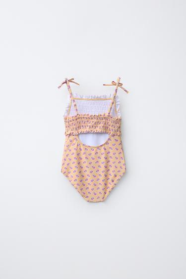6-14 YEARS / FLORAL SMOCKED SWIMSUIT - Mustard Yellow by Zara - Image 1