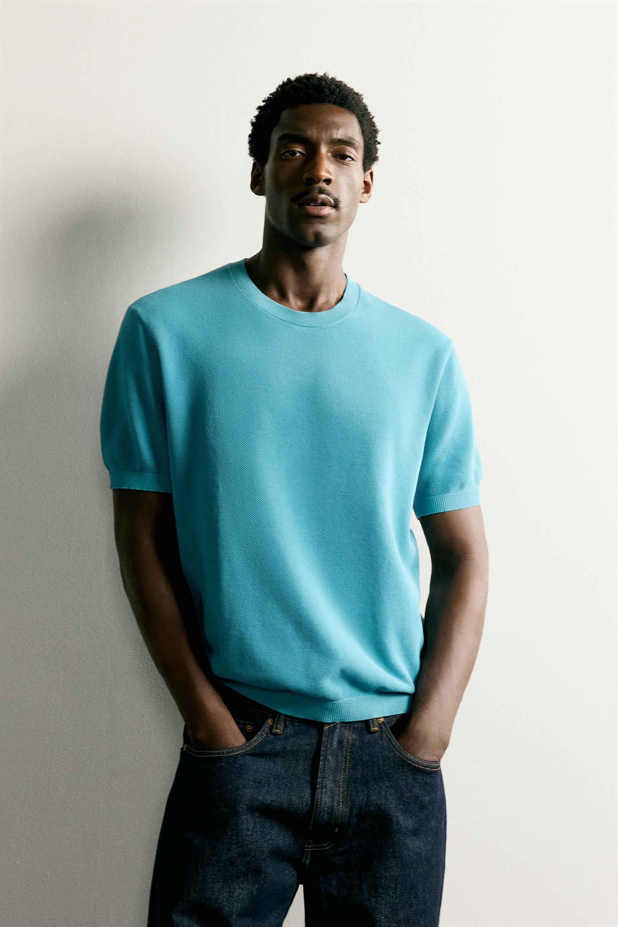 RELAXED FIT KNIT T-SHIRT — Turquoise
