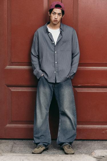 STRIPED FLOWING SHIRT - Faded blue by Zara