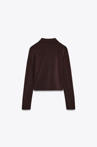 Zara CREPE ZIPPER JACKET - Brown