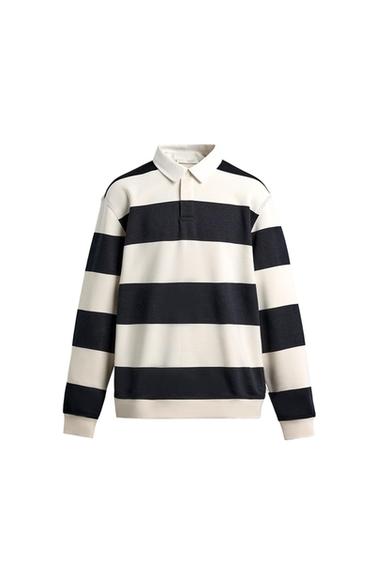 CONTRAST COLLAR POLO SWEATSHIRT - Ecru / Navy by Zara - Image 0