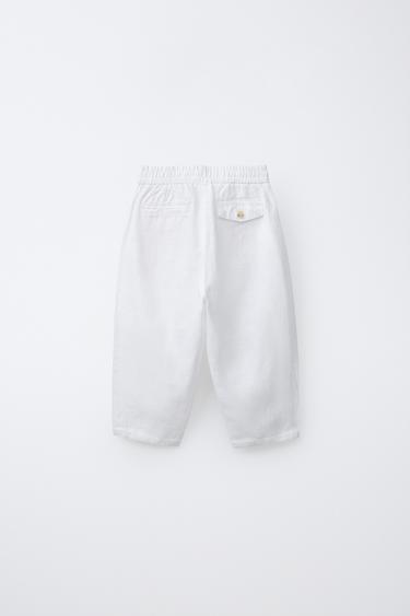 PANTALON À PINCES 100% LIN - Blanc de Zara - Image 1