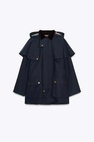 Zara CONTRAST COLLAR HOODED TRENCH ZW COLLECTION - Blue