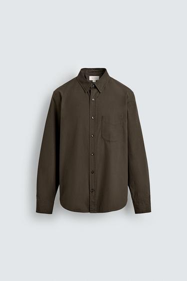 REGULAR FIT POPLIN SHIRT - Dark brown by Zara