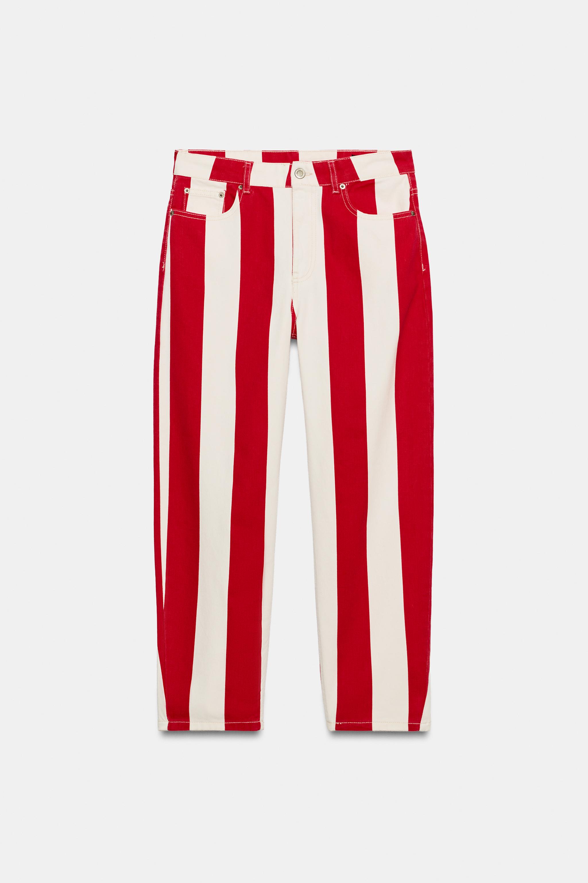 Zara ZW COLLECTION TAPERED FIT ORTA BEL ÇİZGİLİ JEAN görsel 6