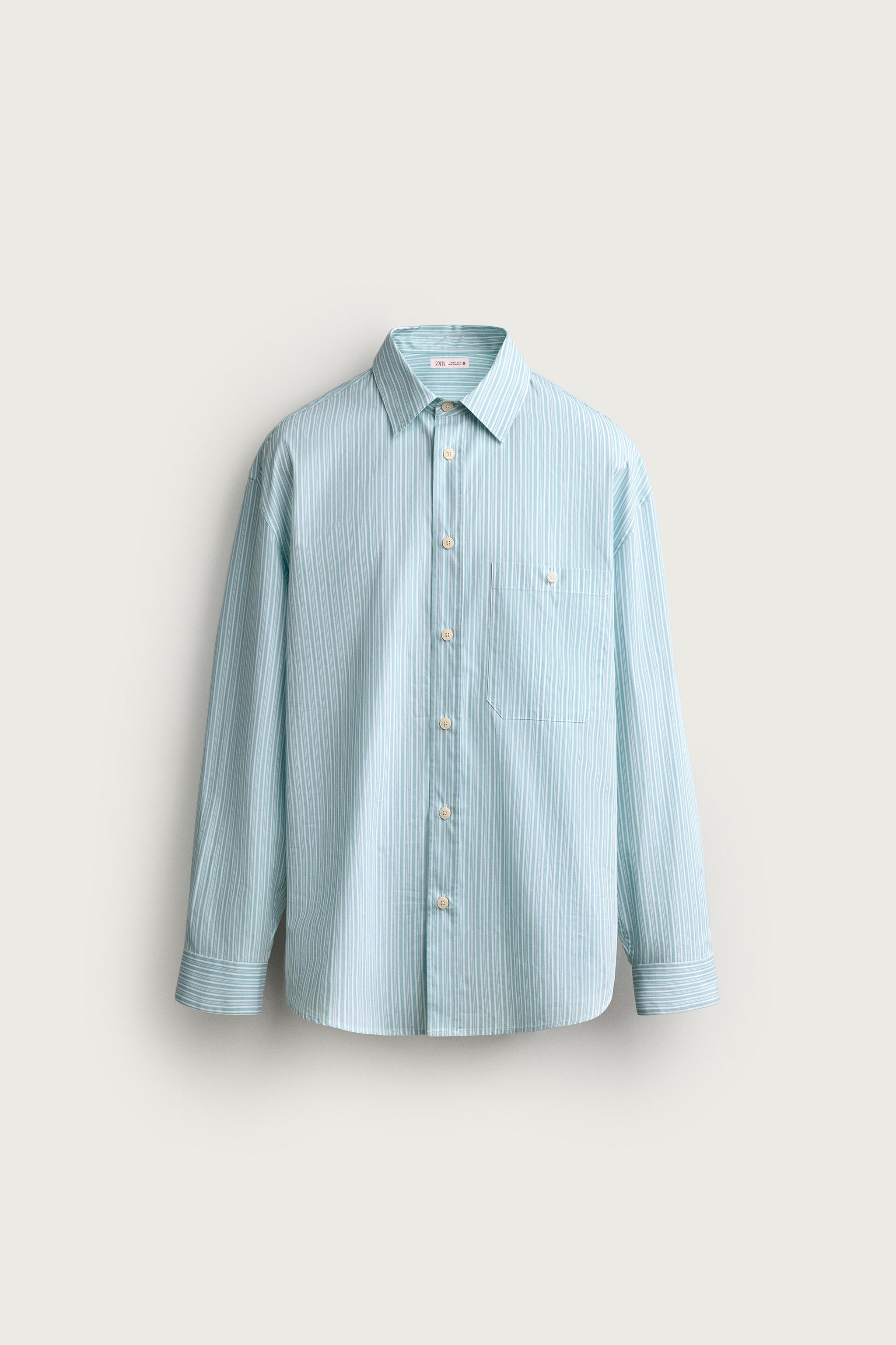 STRIPED BOXY FIT SHIRT — Sea green
