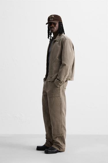 PANTALON RELAXED FIT CLOUS - Beige de Zara - Image 3