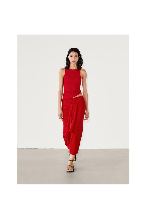 Ribbed co-ord skirt with tie detail - Red | ZARA United States