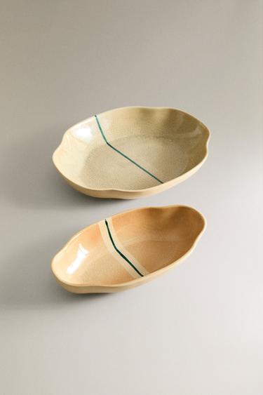 STRIPED CERAMIC TRAY - Ecru / Green by Zara - Image 1