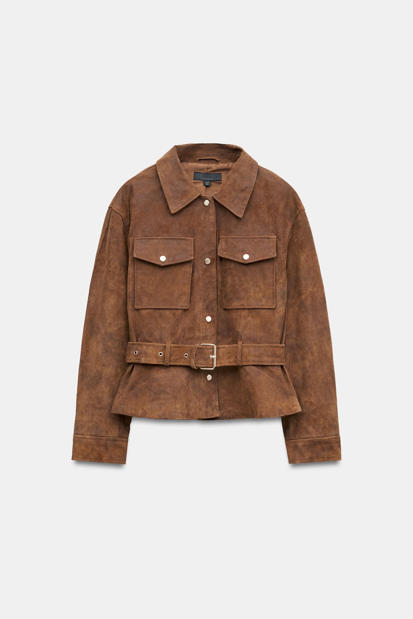 Женская куртка Zara 100% Leather Belted, цвет: Светлый коричневый — фото 7