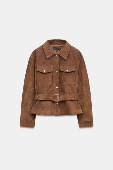100% LEATHER BELTED JACKET — Light brown 2