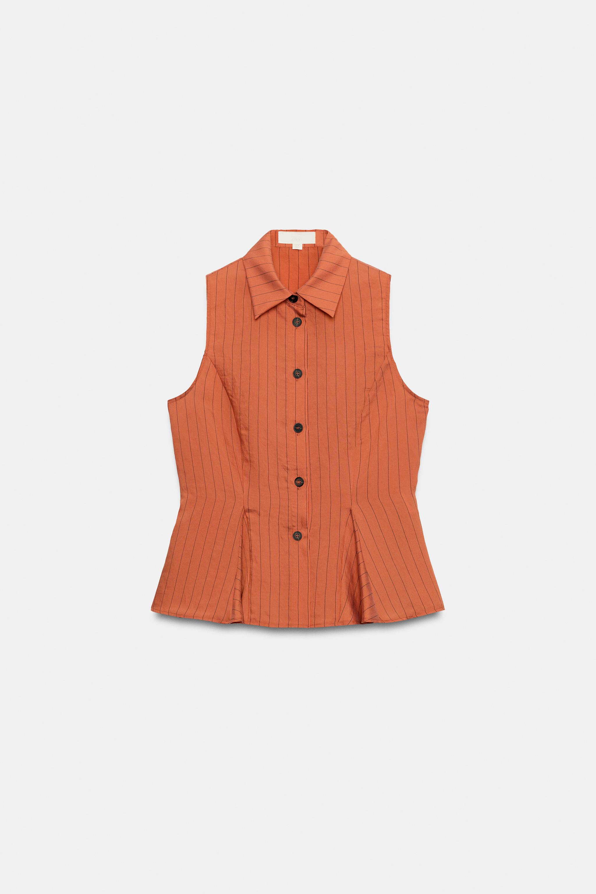 ストライプ柄ペプラムベスト - カッパーレッド | ZARA Japan / 日本