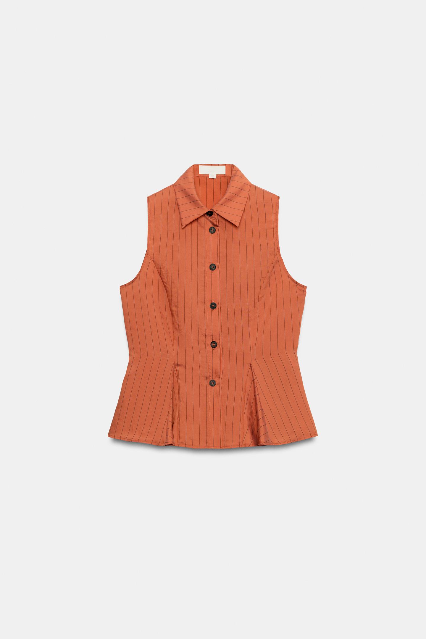 Женский жилет Zara Striped Peplum Vest, цвет: Russet — фото 6