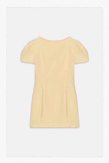 Zara SHORT PLEATED POCKET DRESS - Pastel yellow