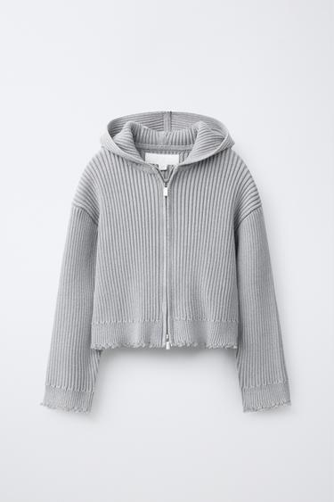 지퍼 니트 재킷 - Zara 미디움 그레이