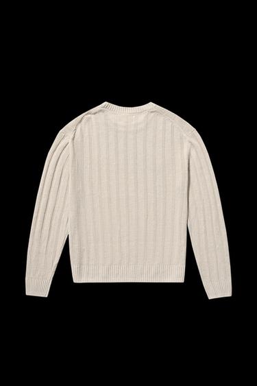 100% LINEN RIBBED SWEATER - Stone by Zara