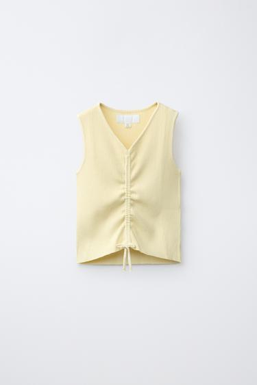 RIBBED KNIT GATHERED TOP - Yellow by Zara