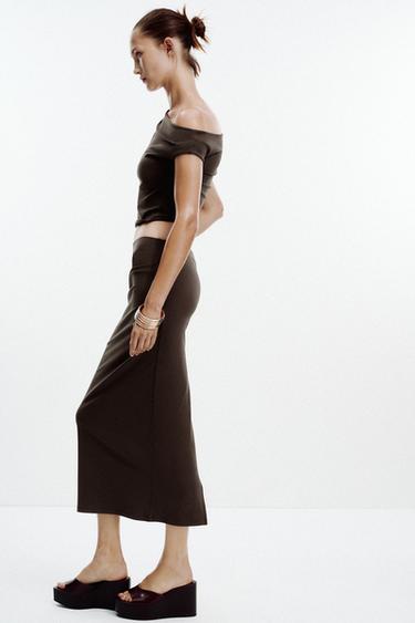 JUPE MI-LONGUE TEXTURÉE - Marron de Zara - Image 4