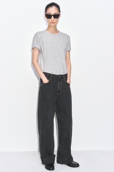 ZW COLLECTION BAGGY MID-WAIST JEANS - Black by Zara