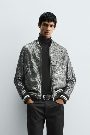 CAZADORA BOMBER LENTEJUELAS - Negro / Plata de Zara