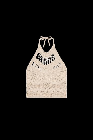 NECKHOLDER-TOP AUS OFFENEM STRICK - Sandfarben von Zara - Bild 0