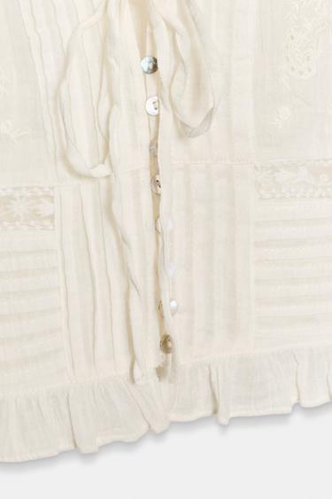 EMBROIDERED GAUZE TOP - Oyster-white by Zara - Image 6