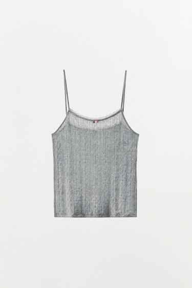 TOP À BRETELLES POINTELLE FLEUR - Gris de Zara - Image 2