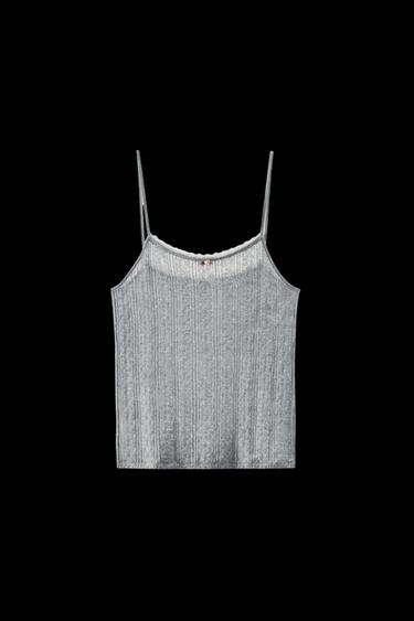 TOP TIRANTES POINTELLE FLOR - Gris de Zara - Imagen 0