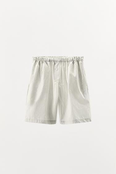 BERMUDA EN POPELINE RAYÉE - Écru / Beige de Zara - Image 4