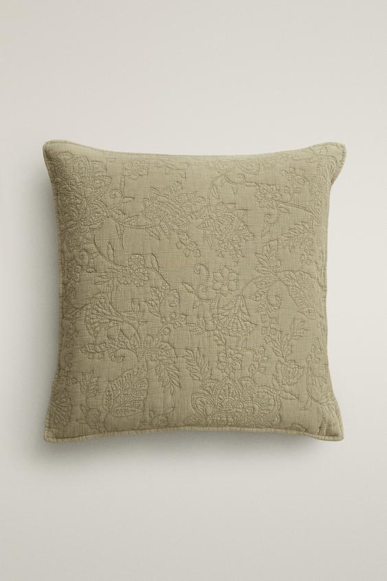 FLORAL EMBROIDERED COTTON CUSHION COVER - Green by Zara - Image 0