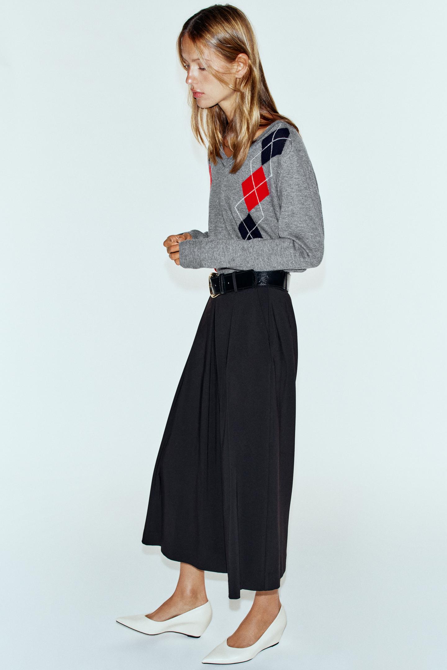 Женские брюки Zara Belted Pleated Culotte, цвет: Чёрный — фото 4
