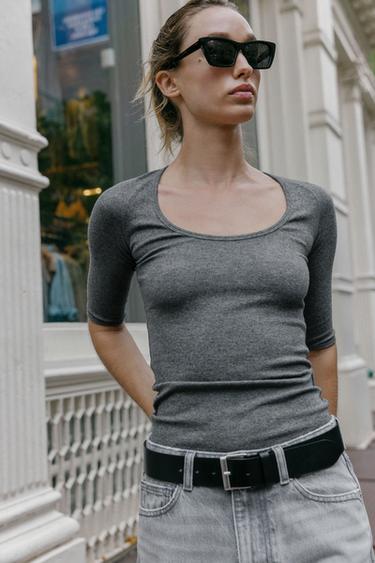 T-SHIRT CÔTELÉ RAGLAN - Marengo chiné de Zara - Image 1