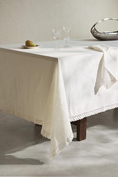 NAPPE COTON BRODÉE ET DENTELLE - Blanc de Zara - Image 5