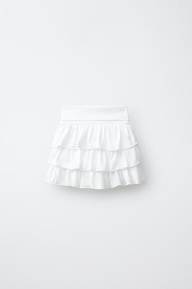 RUFFLED STRIPED BERMUDA SKORT - White by Zara - Image 1