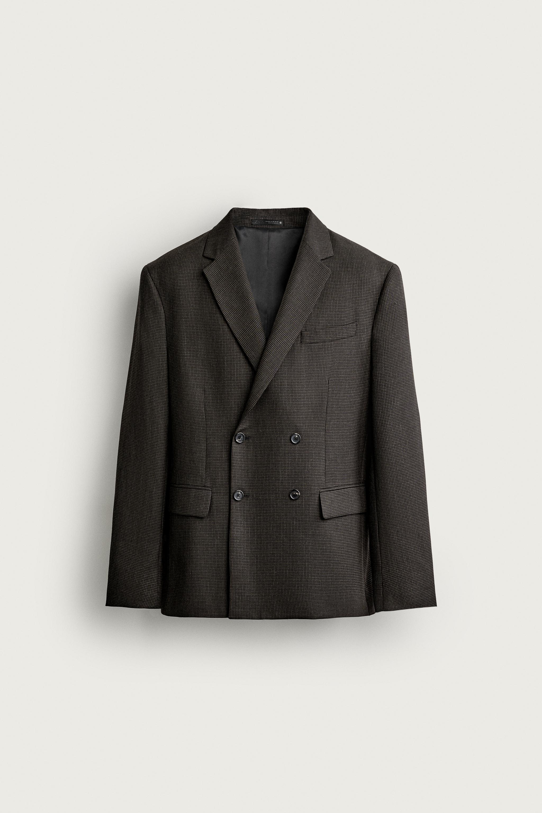 WOOL-BLEND HOUNDSTOOTH DOUBLE-BREASTED SUIT BLAZER