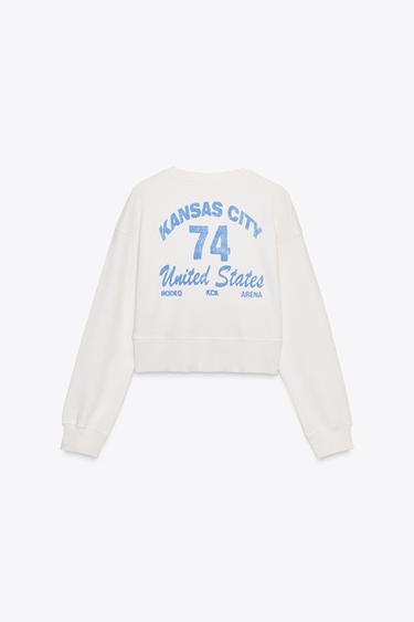 SLOGAN CROP SWEATSHIRT - Ecru by Zara - Image 6