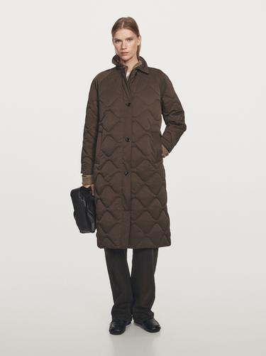 Zara Long water-repellent puffer jacket - Dark khaki